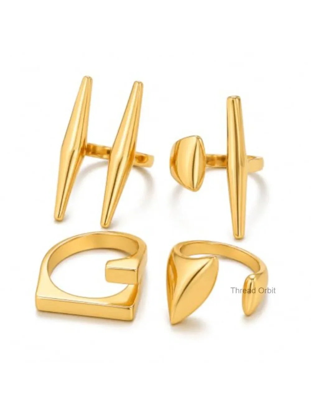 4-Piece Gold Geometric Open Ring Set Adjustable Minimalist Abstract Sculptural